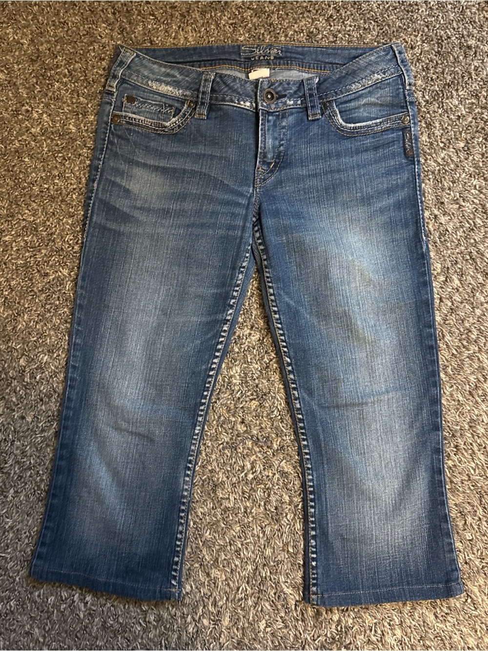 Silver Jeans Faded Mid Blue Cropped Jeans